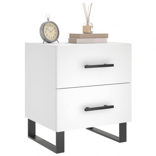 Sengebord med 2 skuffer - 40×35×47,5 cm - hvid konstrueret træ