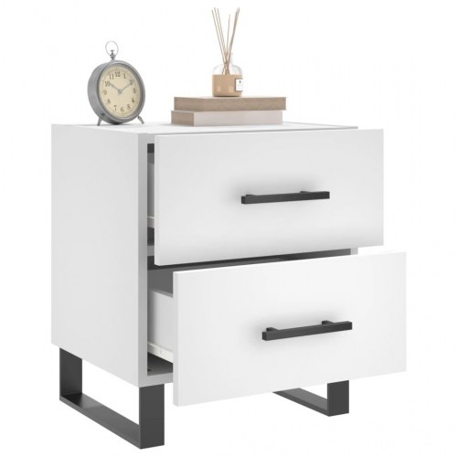 Sengebord med 2 skuffer - 40×35×47,5 cm - hvid konstrueret træ