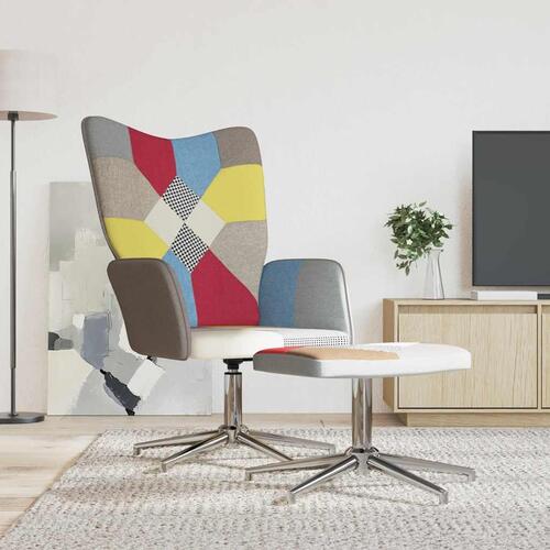 Lænestol med fodskammel stof patchwork