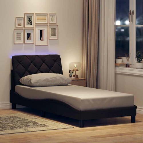Sengeramme med LED 80x200 cm i stof - mørkebrun
