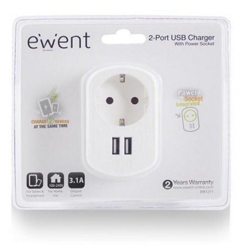 USB oplader med 2 porte Ewent EW1211 - 3,1 A, EU-stik