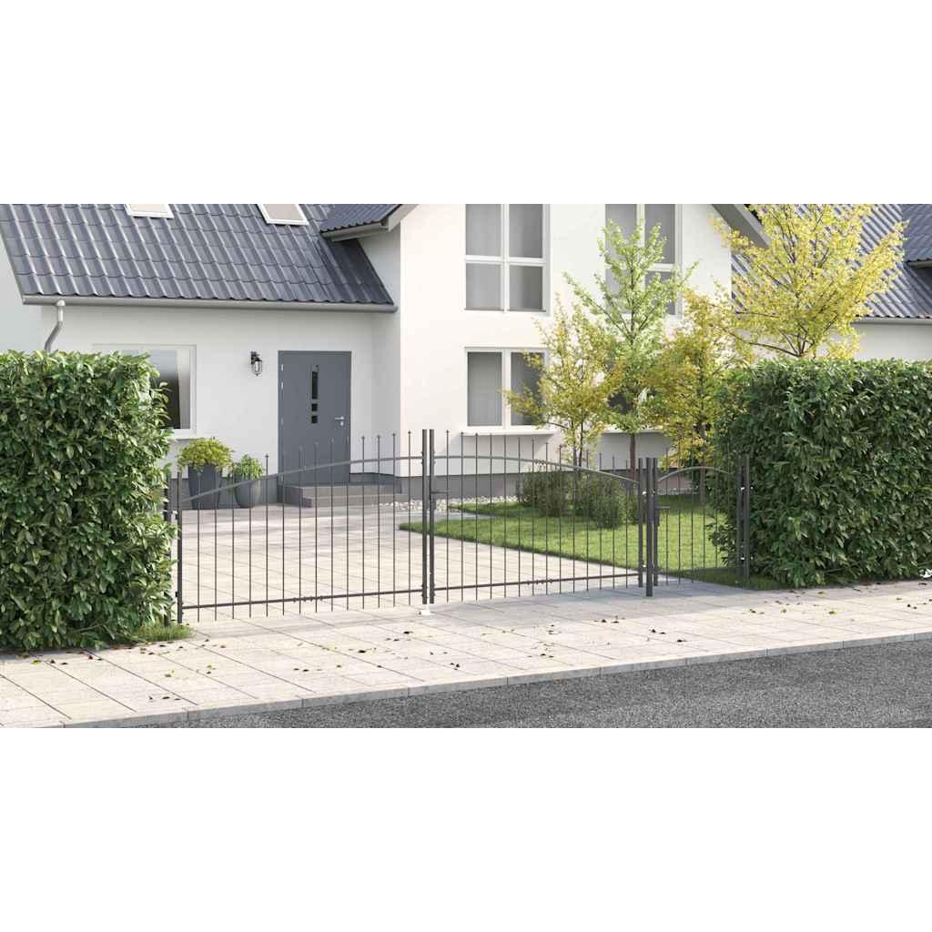 Haveport med spydtop, grå 100 x 500 cm, stål