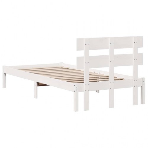 Sengestel med hovedgærde 90 x 190 cm i massivt fyrretræ - hvid