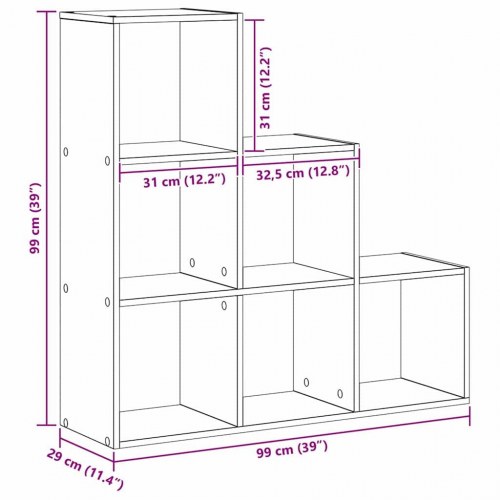 Rumdeler bogreol i sort eg - 6 rum, 99 × 29 × 99 cm, konstrueret træ