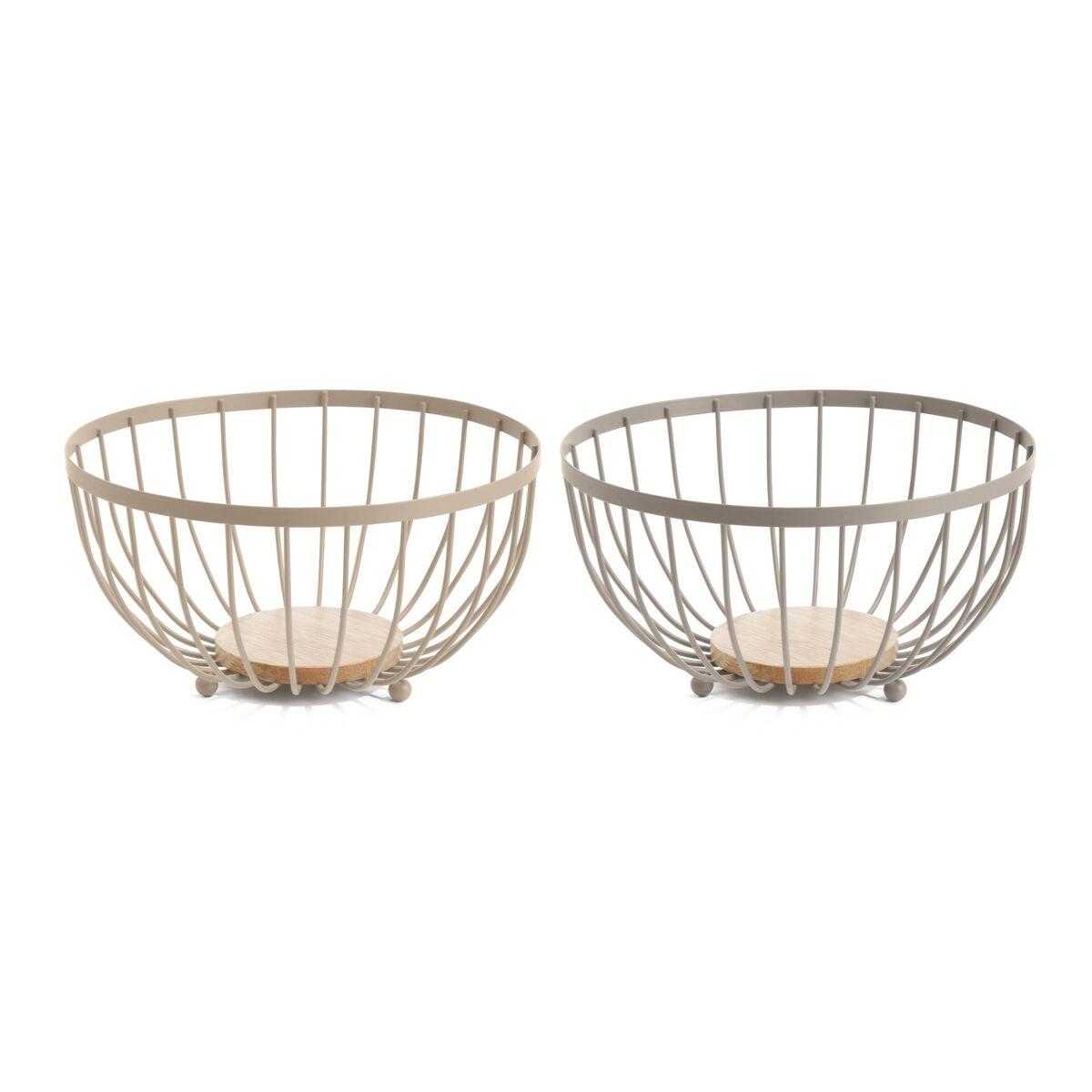 Frugtskål - Beige/Pink, metal og gummitræ, 25 × 25 × 13 cm (2 stk.)