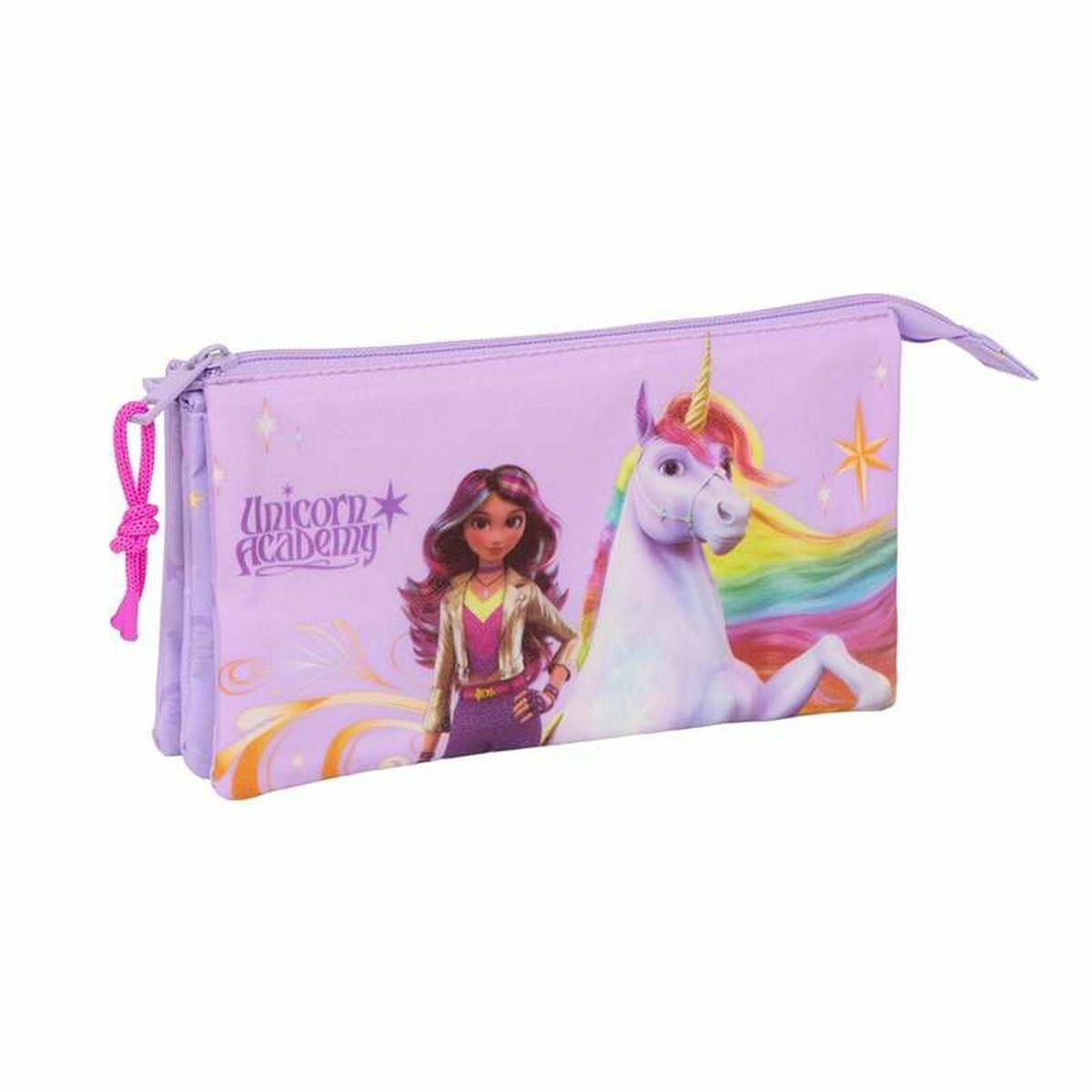 Unicorn Academy tredobbelt penalhus - Syren, 22 × 12 × 3 cm