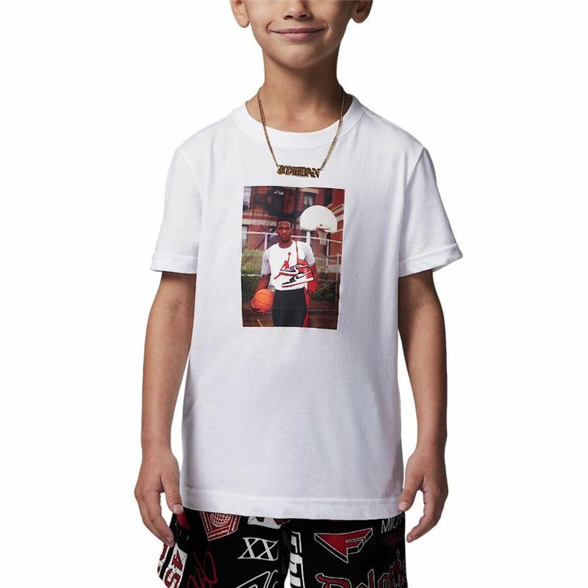 Jordan kortærmet T-shirt til børn - JDB MJ Brand Photo, hvid, 7 år