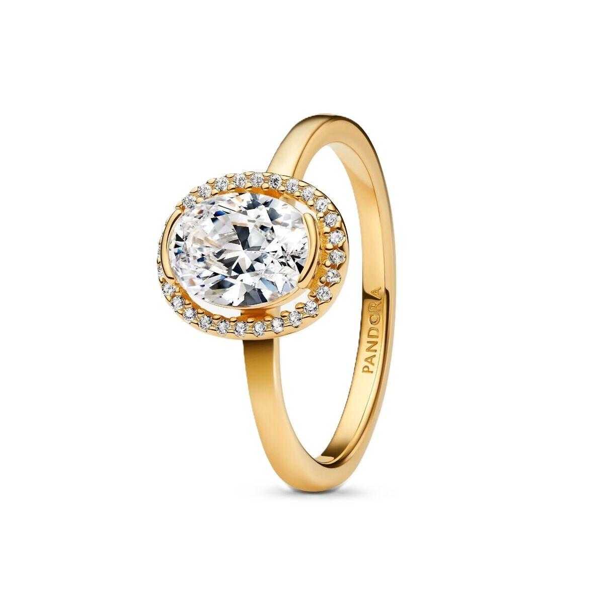 Pandora ring til kvinder - elegant guldfarvet solitær med halo