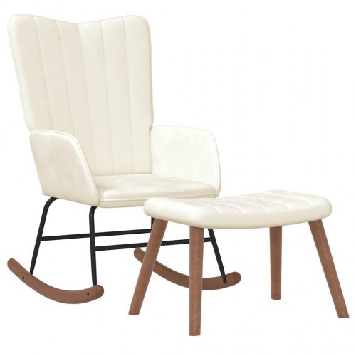 Gyngestol med fodskammel fløjl cremehvid