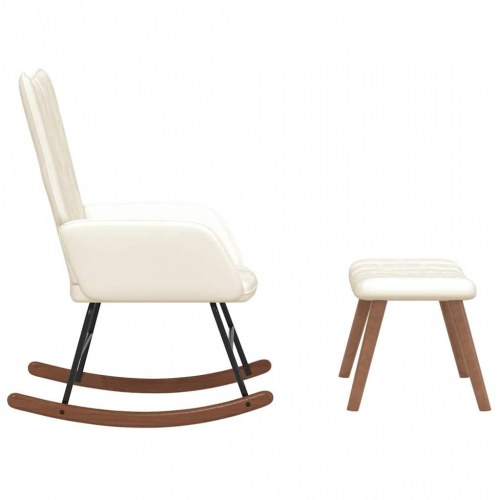 Gyngestol med fodskammel fløjl cremehvid