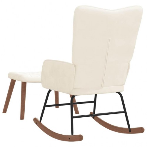 Gyngestol med fodskammel fløjl cremehvid