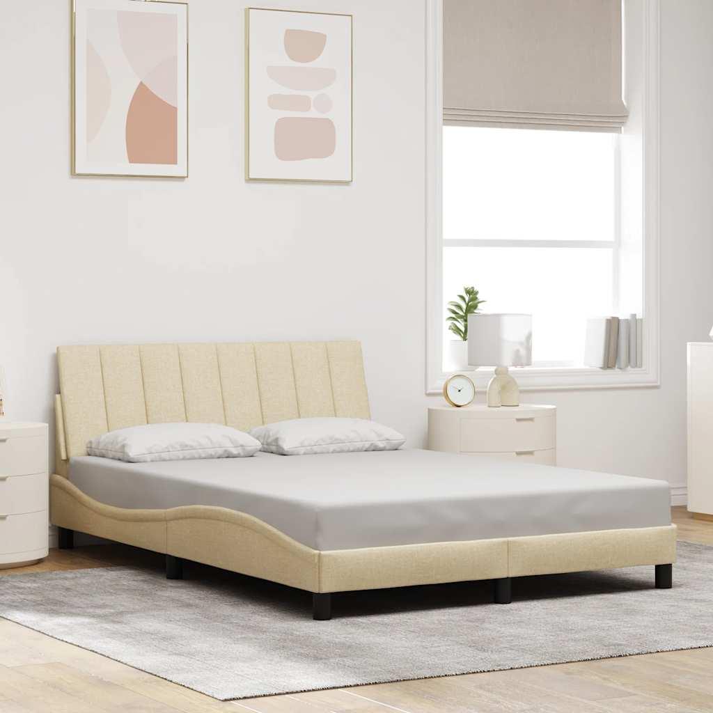 Sengeramme Hanko 140x190 cm med sengegavl i stof - cremefarvet