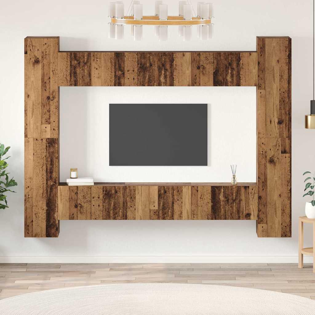 TV-møbelsæt Vægmonteret 10 stk Gammelt træ 30.5 x 30 x 90 cm billede