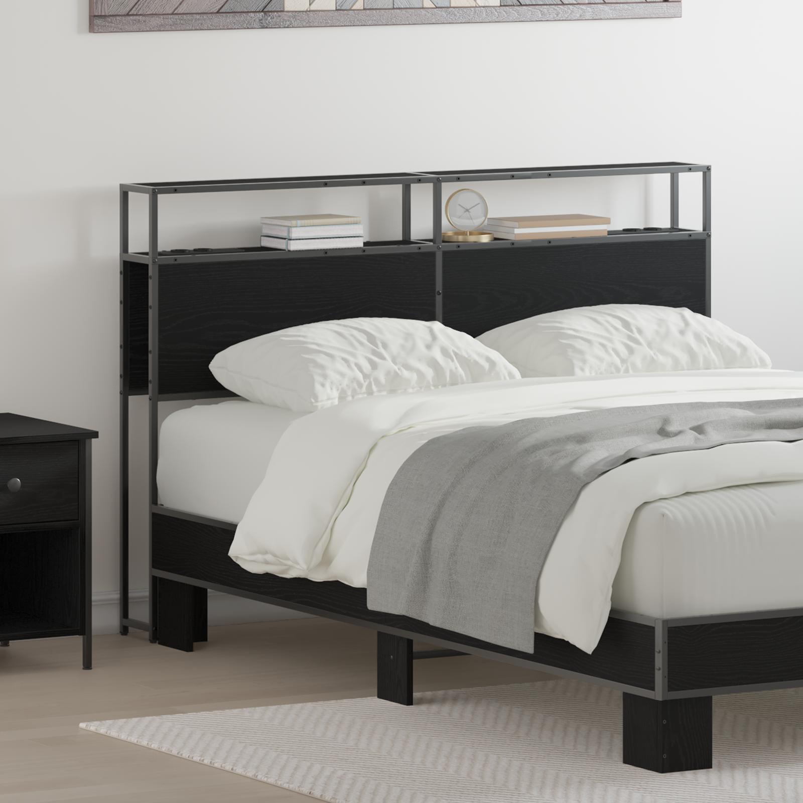 Opbevaringshovedgavl Vægmonteret Sort eg 150 cm Konstrueret træ