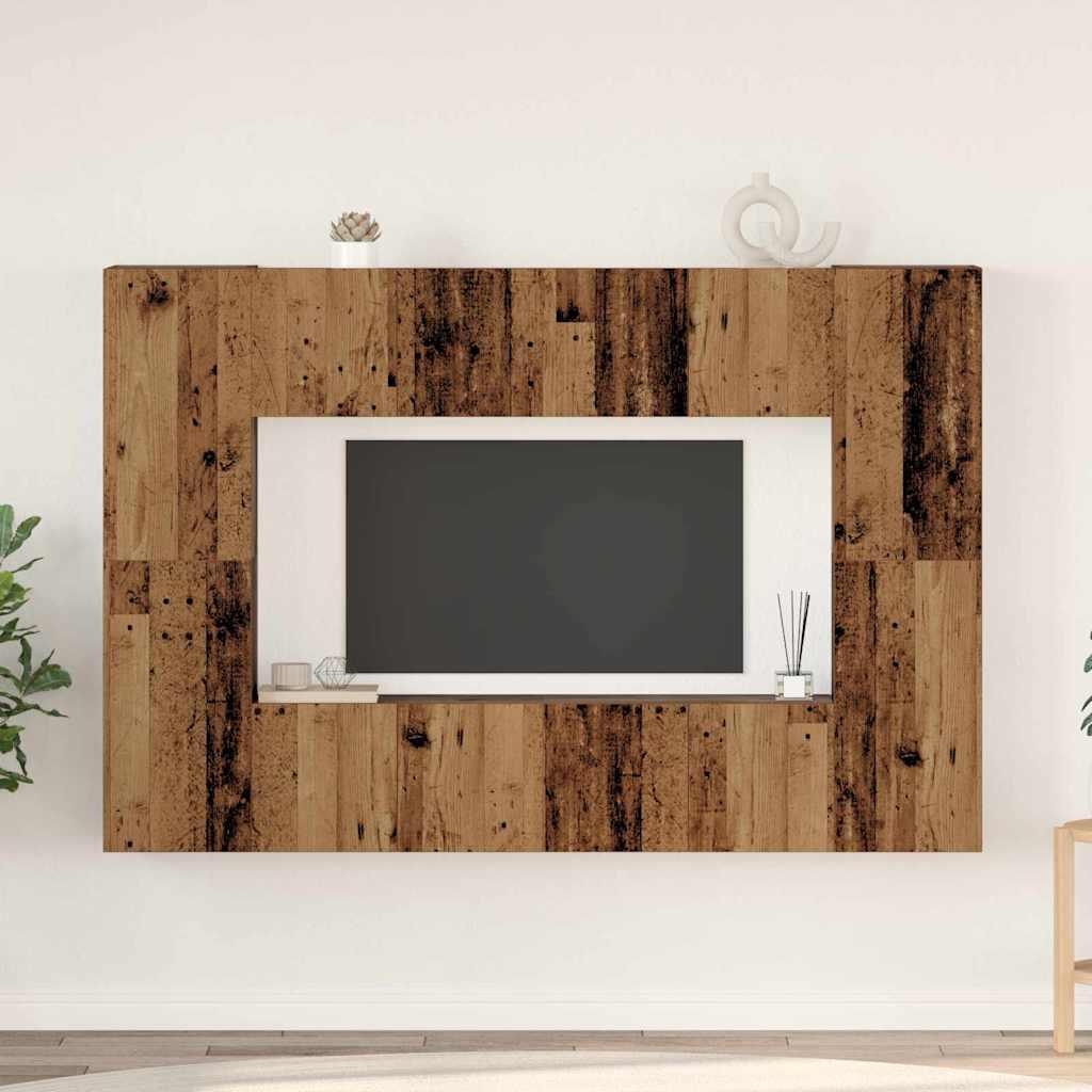 TV-møbelsæt med hylde Vægmonteret med opbevaring med dør 8 stk Gammelt træ 60 x 30 x 30 cm