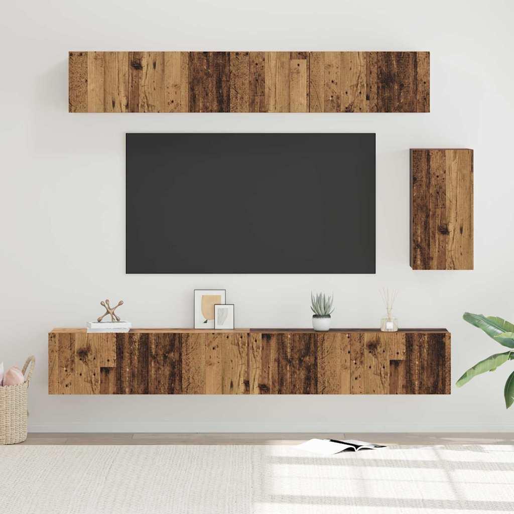 TV-møbelsæt 6 stk Gammelt træ 100 x 30 x 30 cm Konstrueret træ
