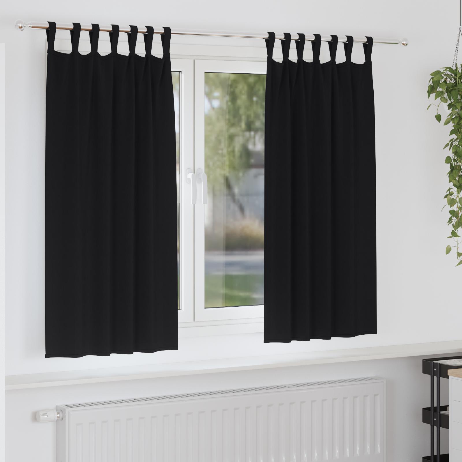 Mørklægningsgardiner Med Ringe 2 Dele 140 X - Sort / 175 cm / Tab tops