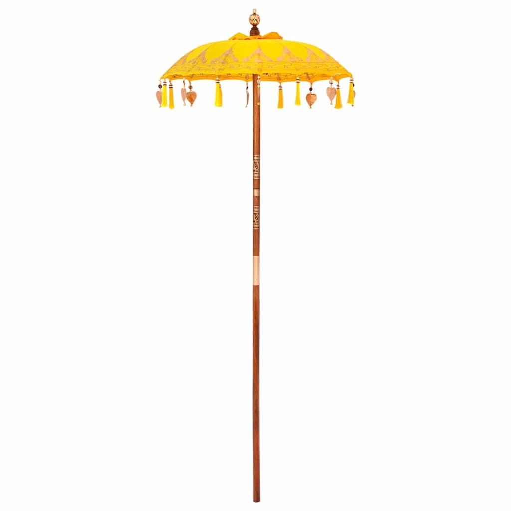 Balinesisk parasol - gul rund 125 × 125 × 260 cm i bomuld og bambus