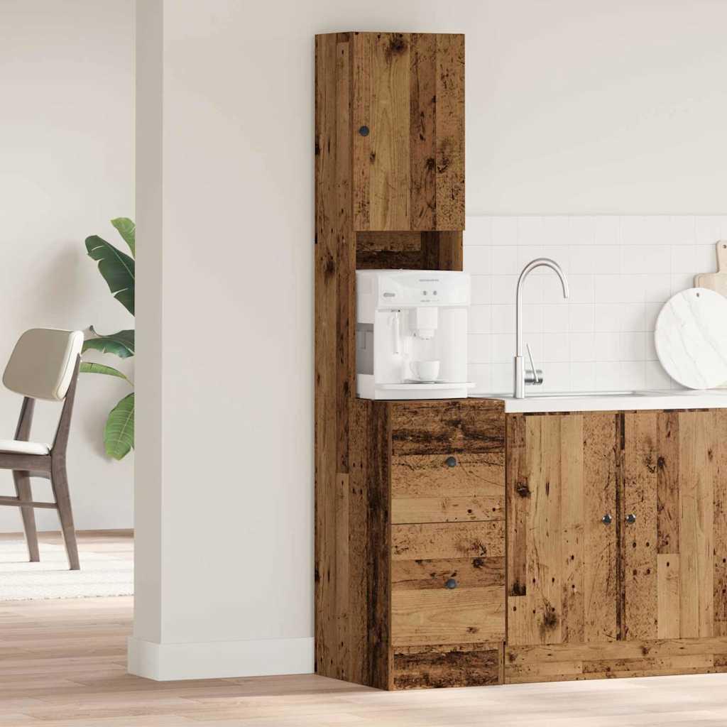 Køkkenskab med skuffe med hylde med opbevaring med dør Gammelt træ Konstrueret træ