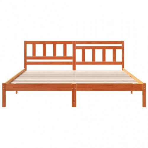 Sengestel med hovedgærde voksbrun 200 x 200 cm - massiv fyrretræ