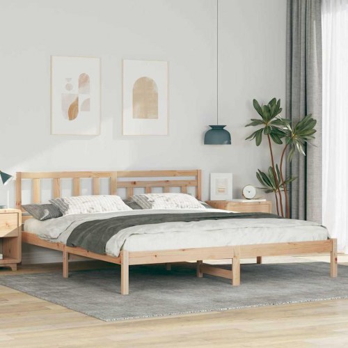 Sengestel med hovedgærde - brun 180 x 200 cm massiv fyrretræ