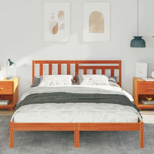 Sengestel med hovedgærde voksbrun 160 x 200 cm - massiv fyrretræ