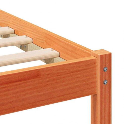 Sengestel med hovedgærde voksbrun 120 x 200 cm - massiv fyrretræ
