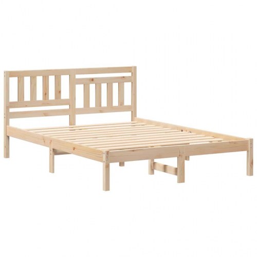 Sengestel med hovedgærde - brun 140 x 190 cm massiv fyrretræ