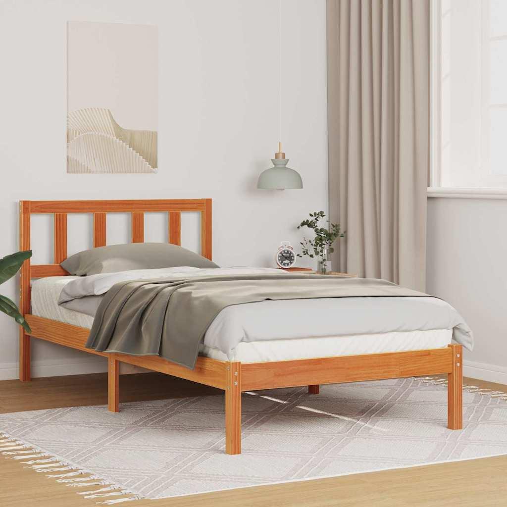 Sengestel med hovedgærde Gyldenbrun 75 x 190 cm Massiv fyrretræ