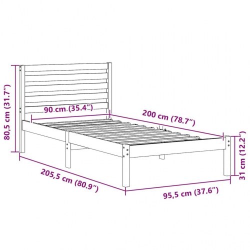 Sengestel med hovedgærde - voksbrun 90 x 200 cm i massiv fyrretræ