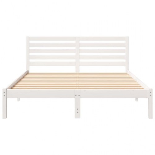 Sengestel med hovedgærde hvid 160 x 200 cm massiv fyrretræ
