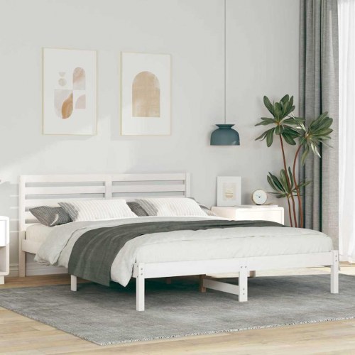 Sengestel med hovedgærde - hvid 150 x 200 cm massiv fyrretræ