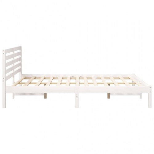 Sengestel med hovedgærde - hvid 150 x 200 cm massiv fyrretræ