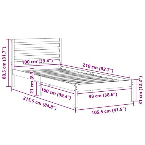 Sengestel med hovedgærde - voks brun 100 x 210 cm