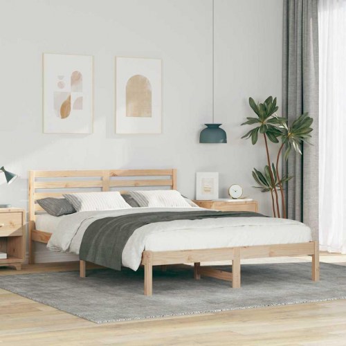 Sengestel med hovedgærde brun 140 x 210 cm - massivt fyrretræ