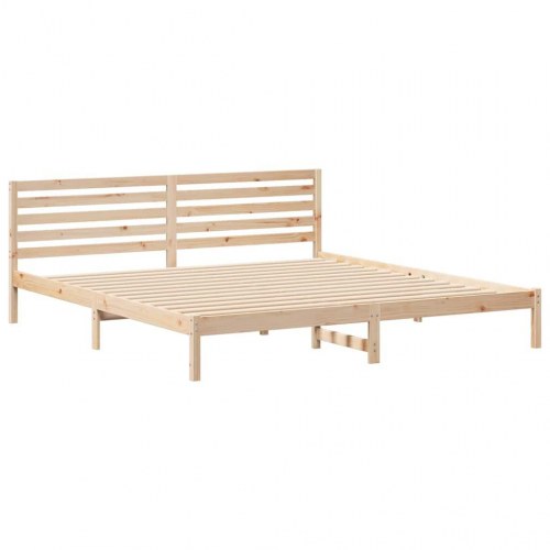 Sengestel med hovedgærde i massiv fyrretræ - brun 200 x 210 cm