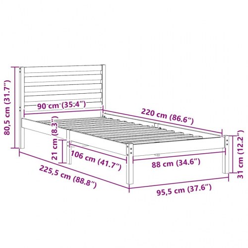 Sengestel med hovedgærde 90 x 220 cm - brun fyrretræ