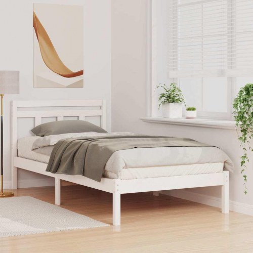 Sengestel med hovedgærde hvid 90 x 190 cm massiv fyrretræ