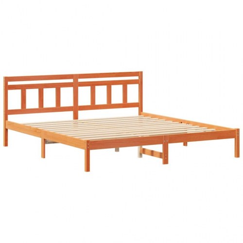 Sengestel med hovedgærde 200 x 200 cm - brun fyrretræ