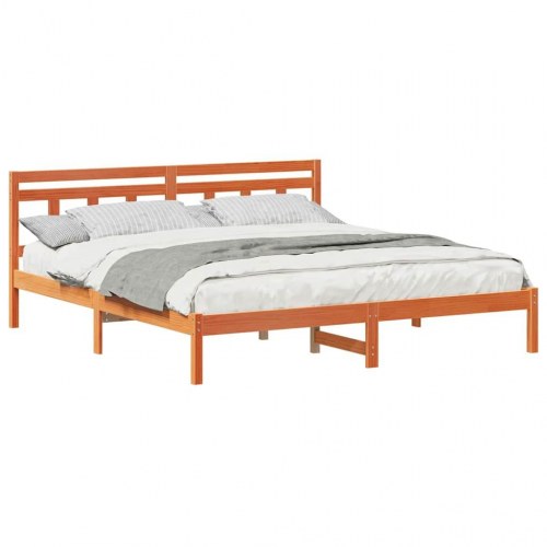 Sengestel med hovedgærde 200 x 200 cm - brun fyrretræ