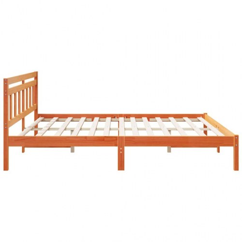 Sengestel med hovedgærde 200 x 200 cm - brun fyrretræ