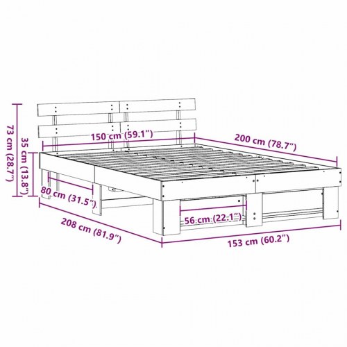 Sengestel med hovedgærde i massiv fyrretræ 150 x 200 cm - hvid