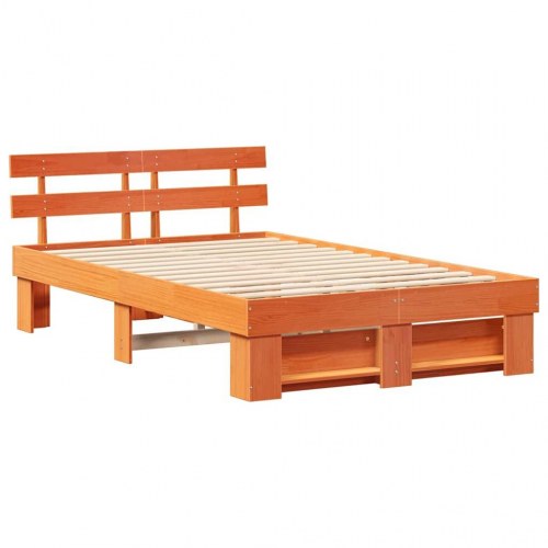 Sengestel med hovedgærde 140 x 190 cm - voksbrun massiv fyrretræ