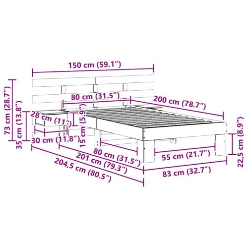 Sengestel med hovedgærde brun 80 x 200 cm - massiv fyrretræ