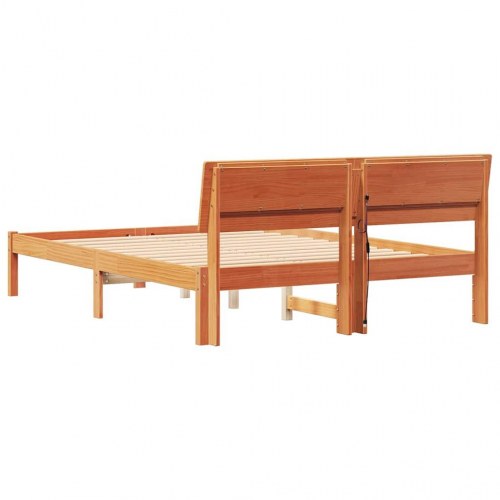 Sengestel med hovedgærde og USB-porte - voksbrun 135 x 190 cm