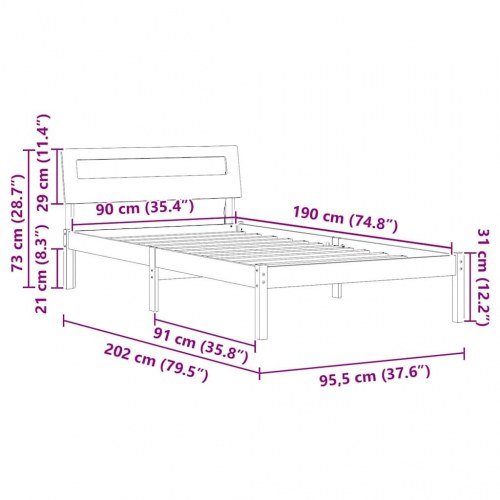 Sengestel med hovedgærde og USB - hvid 90 x 190 cm