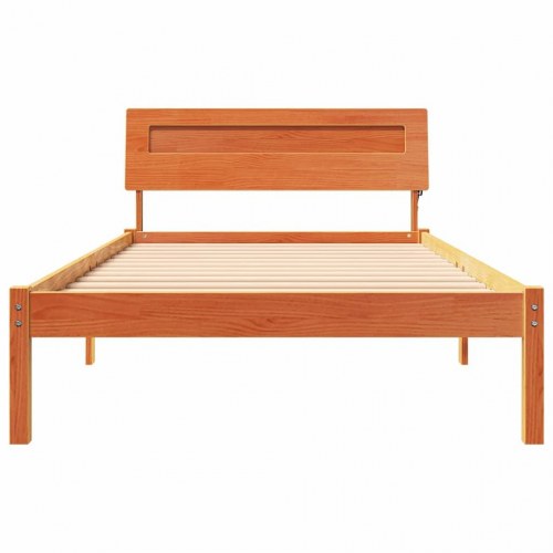 Sengestel med hovedgærde i massivt fyrretræ - voks brun 90 x 190 cm