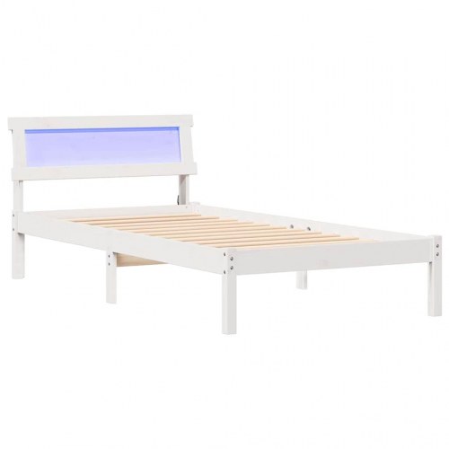 Sengestel med hovedgærde - hvid 100 x 200 cm i massiv fyrretræ