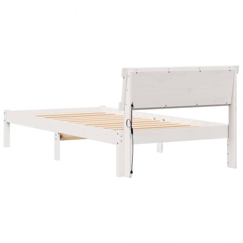 Sengestel med hovedgærde - hvid 100 x 200 cm i massiv fyrretræ