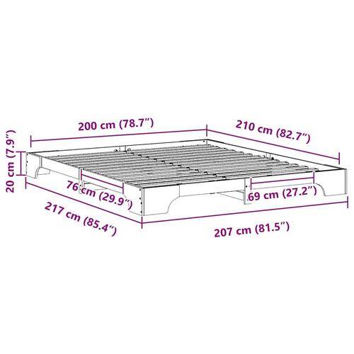 Gulv seng ramme Brun 200 x 210 cm Massivt fyrretræ